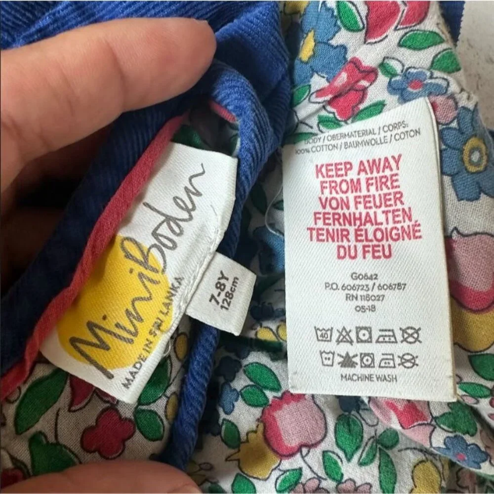 Mini Boden Easy Everyday Dress‎ Short Sleeve Corduroy Dress in Blue Size 7-8Y